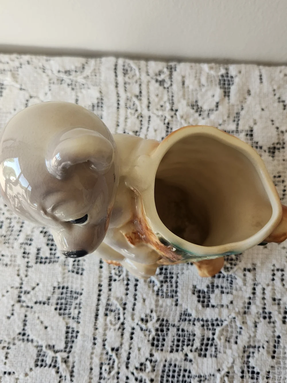 Vintage Royal Copley Ceramic Bear Planter in Cream, Brown & Green